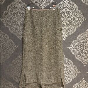 Anthropologie Brown and Cream Herringbone Maxi Skirt Sz 2